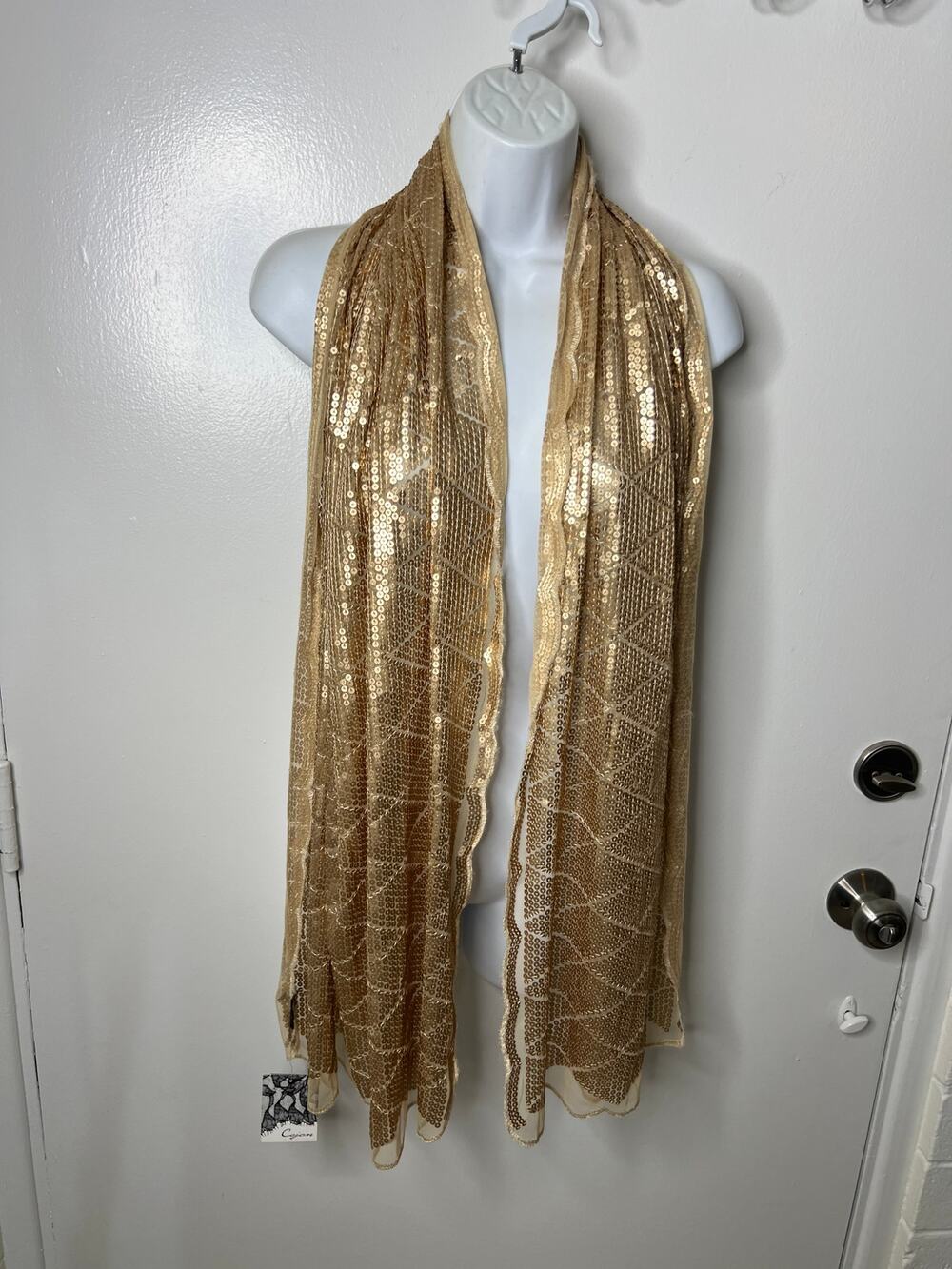 Cejon Gold Sequin Scarf Wrap Shawl NEW ~ 72" by 24"